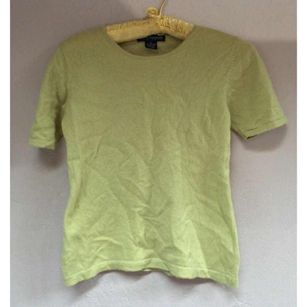 Babette Ballinger Womens Short Sleeves Top Cashmere Shirt Yellow Small Casual